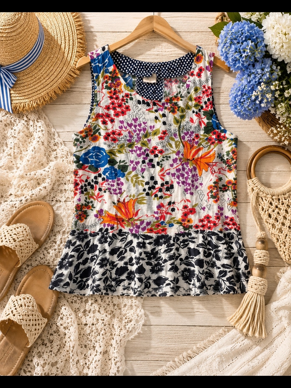 Anthro Postmark Floral Peplum Tank Top Large